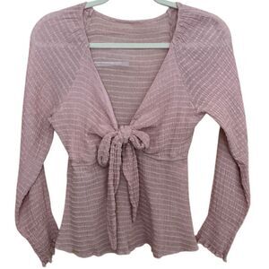 Dusty Pink Patterned Long Sleeve Tie Top Blouse M